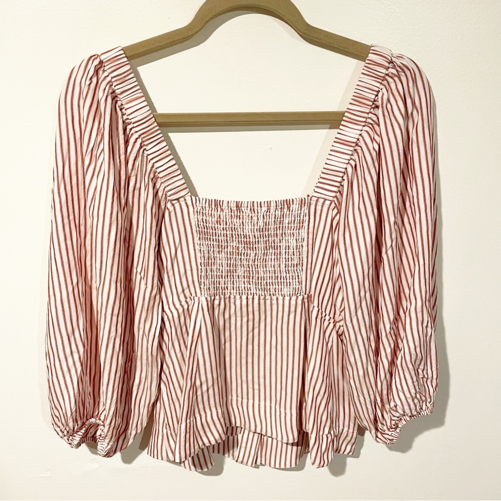 CABI Womens XS Bishop Sleeve Square Neck Top #5890 Red White Stripe Carnival - Picture 6 of 6